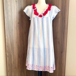 Mer Tassle Dress Stripe Heart Embroidered Sundress